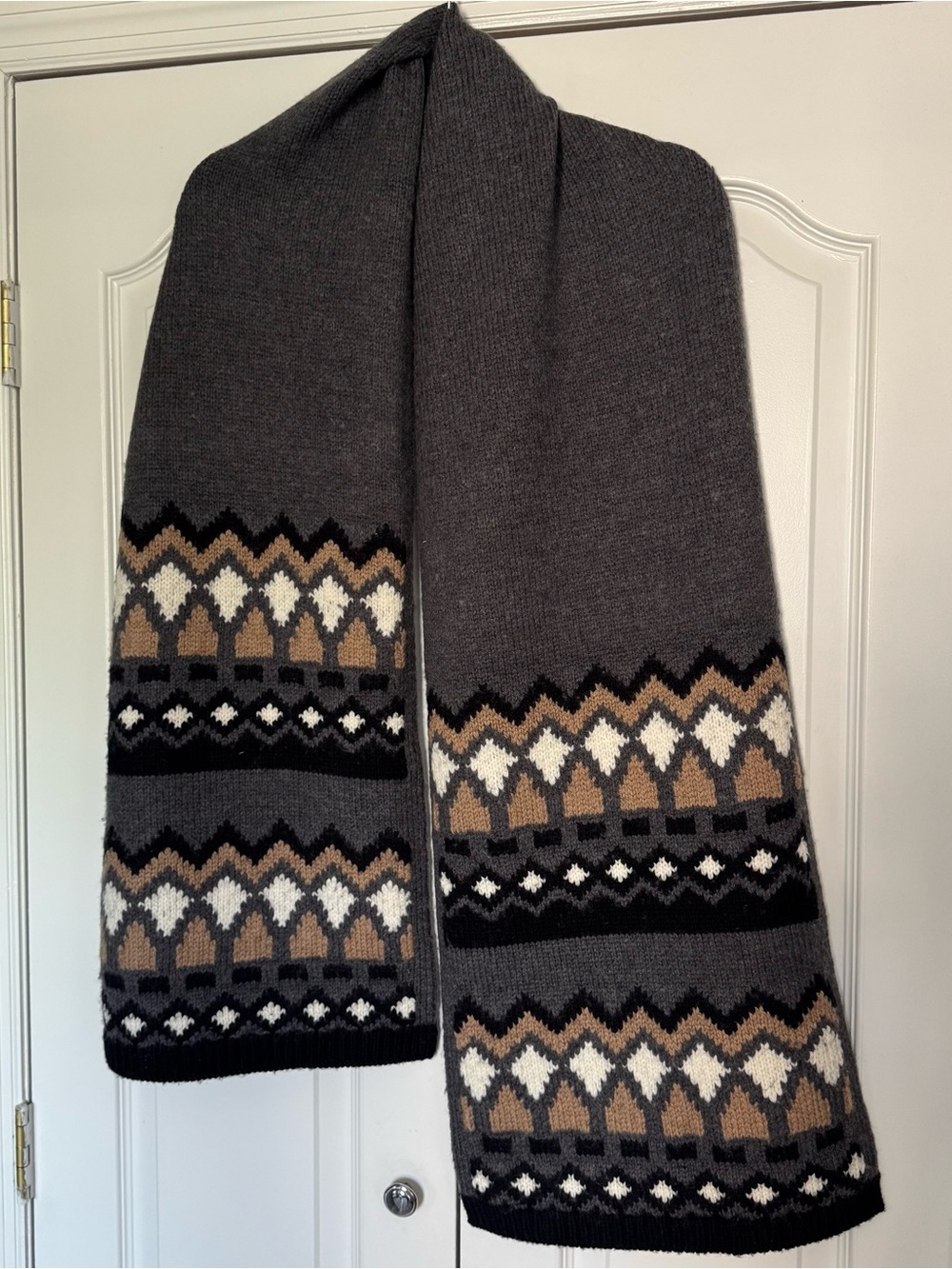 Theory Charcoal Fair Isle Knit Sweater Scarf